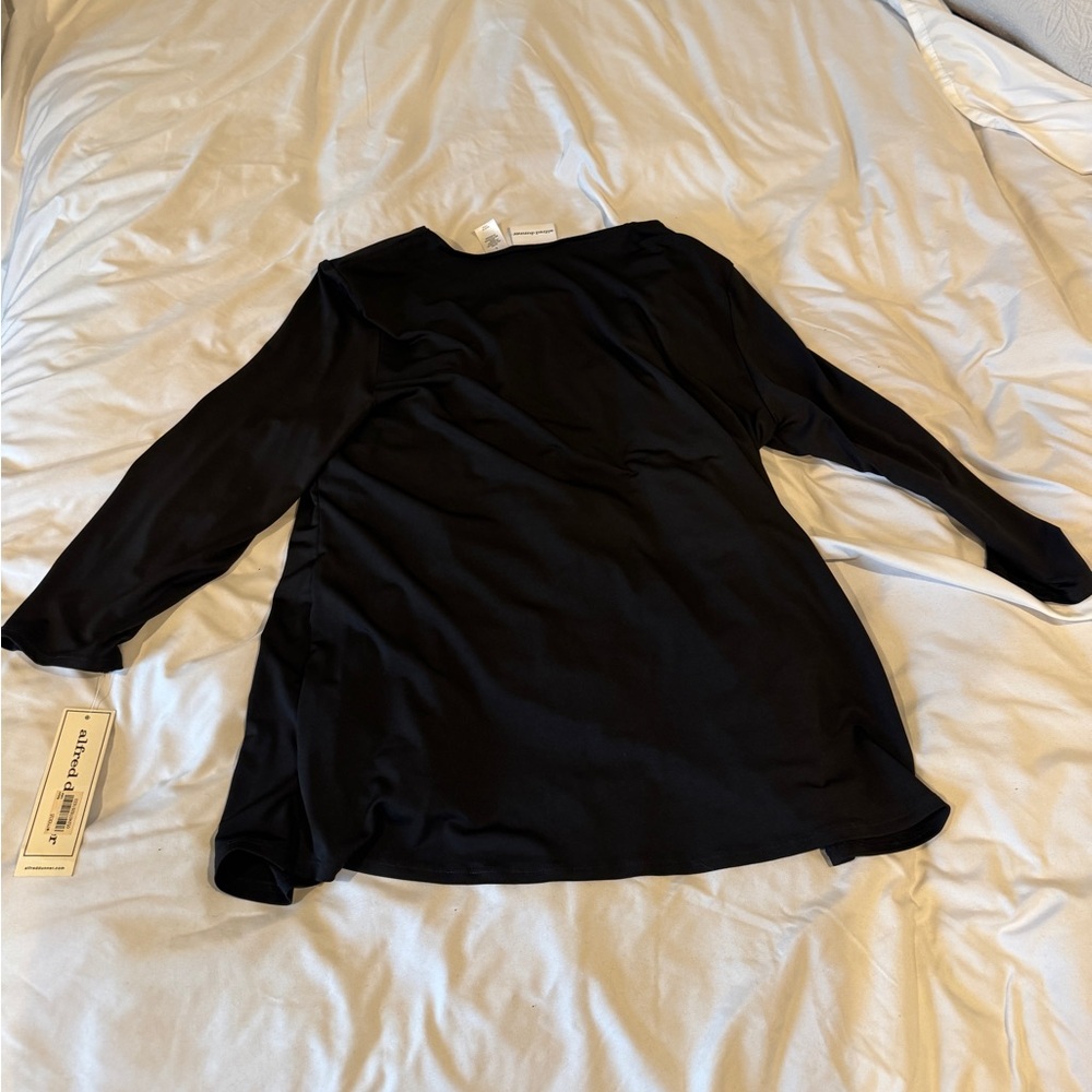 Alfred Dunner NWT Mock Layered Top Large Black Animal Magnetis Ikat Print - Picture 12 of 14